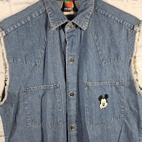 Vintage 90's Mickey Unlimited Mickey Pocket Denim Shirt Unisex Small Disney - Picture 2 of 7
